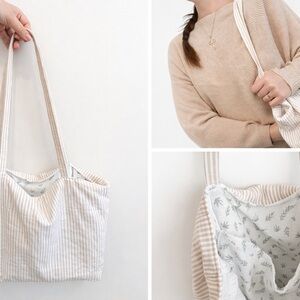 Striped Beige Tote Bag